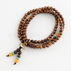 Productos de doble uso, madera keva Bulinga budista joyas de estilo wrap pulseras de abalorios redondo o collares, saddle brown, 840mm, 108 pcs / pulsera