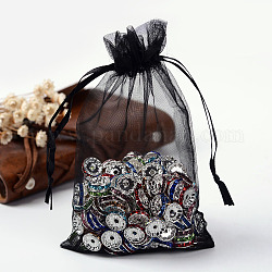 Sacs-cadeaux en organza avec cordon de serrage, pochettes à bijoux, fête de mariage cadeaux de noël sacs-cadeaux, noir, 10x8 cm