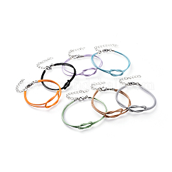 Bracelets coréens en corde de polyester ciré, avec chaîne d'extension en fer et fermoirs mousquetons en 304 acier inoxydable, couleur mixte, 7-5/8 pouce (19.5 cm)