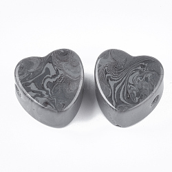 Abalorios de resina, de piedras preciosas de imitación, corazón, gris, 17x17.5x10mm, agujero: 3 mm