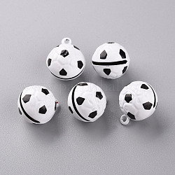 Baking Painted Brass Bell Pendants, Football, White, 21x17.5x16.5mm, Hole: 2mm