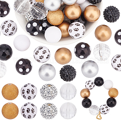 Pandahall elite 1 set ensembles de perles rondes en acrylique de style mixte, noir, 19~20mm, Trou: 2mm, environ 50 pcs / sachet 