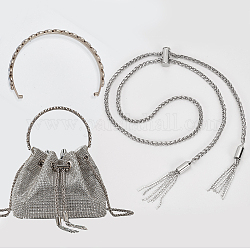 Bag Accessories Set, including Arch-shaped Zinc Alloy Rhinestone Purse Handle, Wheat Chain Bag Drawstring Cord with Stopper & Tassel, Platinum