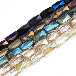 Electroplate transparentes abalorios de vidrio hebras, facetados, columna, color mezclado, 8.5x4.5x4.5mm, agujero: 1.2 mm, aproximamente 72 pcs / cadena, 24.02 pulgada (61 cm)