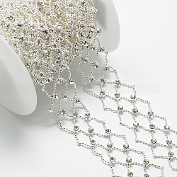 Wedding Dress Decorative Brass Rhinestone Chains, with Spool, Rhinestone Cup Chain, Silver Color Plated, 32x5mm, about 5yards/roll