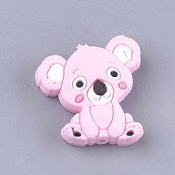 Food Grade Eco-Friendly Silicone Focal Beads, Chewing Beads For Teethers, DIY Nursing Necklaces Making, Koala, Pearl Pink, 28x26x8mm, Hole: 2mm