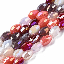 Chapelets de perles en verre électroplaqué, de couleur plaquée ab , facette, riz, alice bleu, 4.5x3mm, Trou: 0.7mm, Environ 96~100 pcs/chapelet, 15.75 pouce ~ 17.32 pouces (40~44 cm)