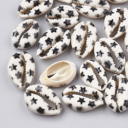 Perle di conchiglia stampate di ciprea, Senza Buco / undrilled, modello di stella, nero, 20~26x13~18x5~7mm