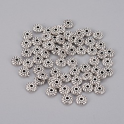 Séparateurs perles en alliage de style tibétain, plat rond, Sans cadmium & sans nickel & sans plomb, argent antique, 6x6x2mm, Trou: 1mm
