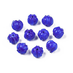 Perles vernissées manuelles, fleur, bleu, 10~11x11.5~12.5mm, Trou: 1.2mm