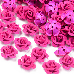 Perles d'aluminium floquées, fleur rose, rose foncé, 15x15x9mm, Trou: 1.4mm, environ 1000 pcs / sachet 