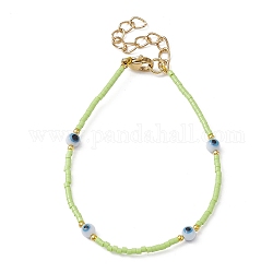 Bracelet en perles de graines de verre et lampe mauvais œil avec 18 fermoirs en acier inoxydable plaqué or véritable 304 carat, vert clair, 6-3/4 pouce (17.2 cm)