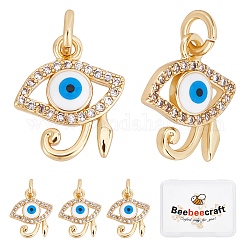 Beebeecraft 1 Box 10Pcs Eye of Horus Charms 18K Gold Plated Brass Enamel Egyptian Eye Pendants Charms with Cubic Zirconia and Jump Rings for Necklace DIY Jewelry Making