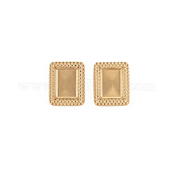 Ion Plating(IP) 304 Stainless Steel Stud Earring Findings, Earring Setting for Enamel, with Ear Nuts, Rectangle, Golden, 15x12.5mm, Pin: 0.7mm, Tray: 10x7mm