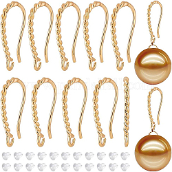 BENECREAT 20Pcs Real 14K Gold Plated Earring Hooks, Brass Twist Rope Shape Earring Hooks with Horizontal Loops and 50Pcs Plastic Ear Nuts for DIY Earring Jewelry Making