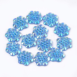 Resin Rhinestone Cabochons, Flower, Cornflower Blue, 12x11x3mm