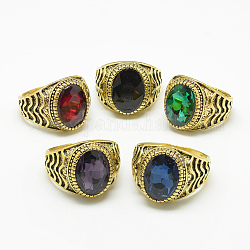 Glasband Fingerringe, mit Legierung Ring Zubehör, facettiert, Oval, Antik Golden, Größe 7~11, Mischfarbe, 17~21 mm