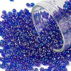 12/0 grade a perles de rocaille en verre rondes, couleurs transparentes arc, bleu royal, 12/0, 2x1.5mm, Trou: 0.9mm, environ 30000 pcs / sachet 
