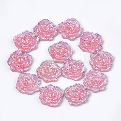 Cabochons en résine avec strass, fleur, rose, 14x14x3mm