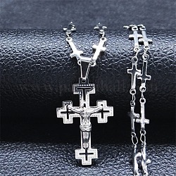 304 Halskette mit Anhänger aus Edelstahl für Damen und Herren, Kreuz mit Jesus Muster, Edelstahl Farbe, 17.56~18.03 Zoll (44.6~45.8 cm)