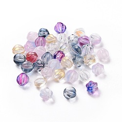 Transparent Glass Beads, with Glitter Powder, Pumpkin, Mixed Color, 8.5x8mm, Hole: 1.2mm