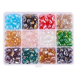 Electroplate Glass Faceted Drop Beads, AB Color Plated, Mixed Color, 12x8mm, 20pcs/color, 240pcs/box, 14x10.8x3cm