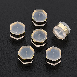 Silikon-Ohrmuttern, Ohrring Rücken, mit Messing-Zubehör, Hexagon, Cadmiumfrei und Nickel frei und Bleifrei, golden, 6x7x4.5 mm, Bohrung: 0.7 mm