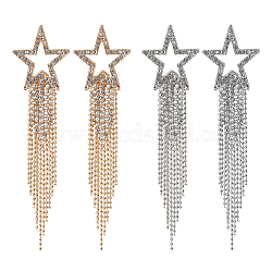 Anattasoul 2 paio di orecchini pendenti con stella cava in lega di 2 colori, orecchini con nappe di strass di cristallo, platino e oro chiaro, 103x26.5mm, 1 paio / colore