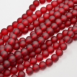 Transparent Glass Bead Strands, Frosted, Round, Dark Red, 4mm, Hole: 1.1~1.6mm, about 200pcs/strand, 31.4 inch