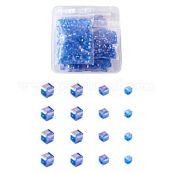 Abalorios de vidrio electroplate hebras, color de ab chapado, facetados, cubo, azul real, 672 unidades / caja