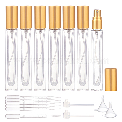 Flacon vaporisateur de parfum en verre rechargeable de 10 ml, avec compte-gouttes en plastique, trémie d'entonnoir en plastique, pompe en plastique, or, 16 pièces / kit