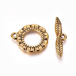 Cierres de la palanca de estilo tibetano, anillo plano, sin plomo y cadmio, oro antiguo, 24x17x2mm, agujero: 2 mm