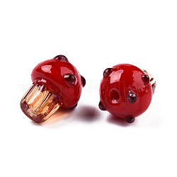 Fait main perles au chalumeau cahoteuses, champignons, rouge, 15x12.5~13mm, Trou: 1.6mm