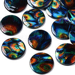 Perles de coquillage d'eau douce naturelles imprimées, plat rond, colorées, 20x3~4mm, Trou: 0.8mm