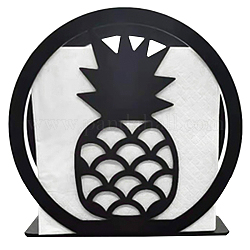 Porte-serviettes en fer, rond avec motif ananas, noir, 12x4.3x10.3 cm