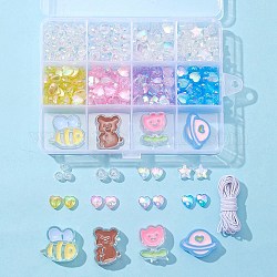 Perles en acrylique transparente, avec émail et cordon élastique, couleur ab , ours et planète et rond, couleur mixte, 6~26.5x6~26x3~9mm, Trou: 1~3mm, 286 pièces / kit