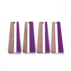 Pendentifs en bois de résine et de noyer, trapèze, violet, 49x19x3mm, Trou: 2mm