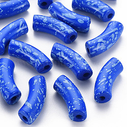 Perle acriliche verniciate a spruzzo opache, Two Tone, tubo ricurvo, blu royal, 36x13.5x11.5mm, Foro: 4 mm, circa 148pcs/500g