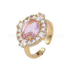Открытое кольцо-манжета овальной формы с кубическим цирконием, настоящие 18-каратные позолоченные латунные украшения для женщин, без никеля , розовые, размер США 6 1/4 (16.7 мм)