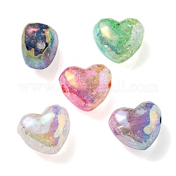 Perles en acrylique transparentes craquelées, dégradé de couleur, cœur, couleur mixte, 19x22x14mm, Trou: 3.5mm
