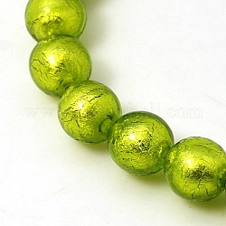 Стеклянные бусины, с фольгой внутри, ручная работа , круглые, зеленый желтый, 10 мм, отверстие : 2 мм