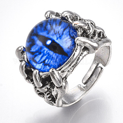 Bagues réglables en alliage de verre, anneaux large bande, oeil de dragon, bleu, taille 10, 20mm