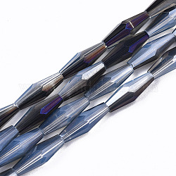 Perles de verre semi-électrolytique, toupie avec facettes, bleu marine, 12x4mm, Trou: 0.8mm, Environ 59~60 pcs/chapelet, 27.56 pouce (70 cm)