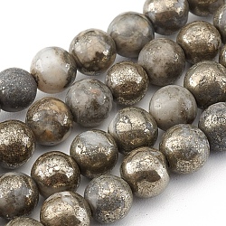 Chapelets de perles de pyrite naturelle , ronde, 6mm, Trou: 0.6mm, Environ 66 pcs/chapelet, 15.75 pouce (40 cm)
