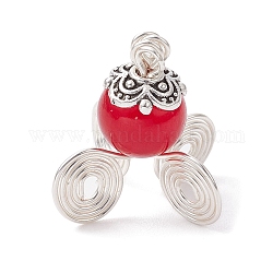 Pendenti con perle di vetro imitazione giada, con anelli di filo in lega in stile tibetano, ciondoli della carrozza di zucca, rosso, 18.8x8.4x8.4mm, Foro: 2.5 mm