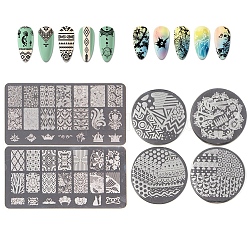 Наборы инструментов для маникюра, включая пластины для штамповки ногтей из нержавеющей стали с кружевными цветами и шаблоны изображений для ногтей, цвет нержавеющей стали, 6 шт / комплект