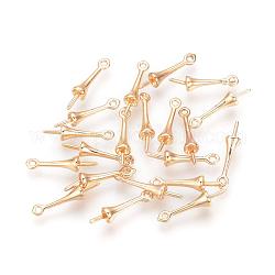 Brass Peg Bails Pendants, for Half-driled Beads, Nickel Free, Real 18K Gold Plated, 16x4mm, Hole: 1mm, Pin: 1mm