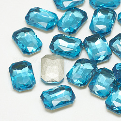 Cabujones de cristal con rhinestone, facetados, octágono rectángulo, aguamarina, 10x8x3.5mm