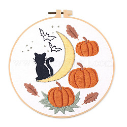 Наборы для вышивки на тему хэллоуина своими руками, включая набивную хлопчатобумажную ткань, нитки и иглы для вышивания, рисунок кошки, 300x300 мм