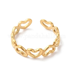 Ion Plating(IP) 304 Stainless Steel Hollow Heart Open Cuff Ring for Women, Golden, Inner Diameter: 18mm